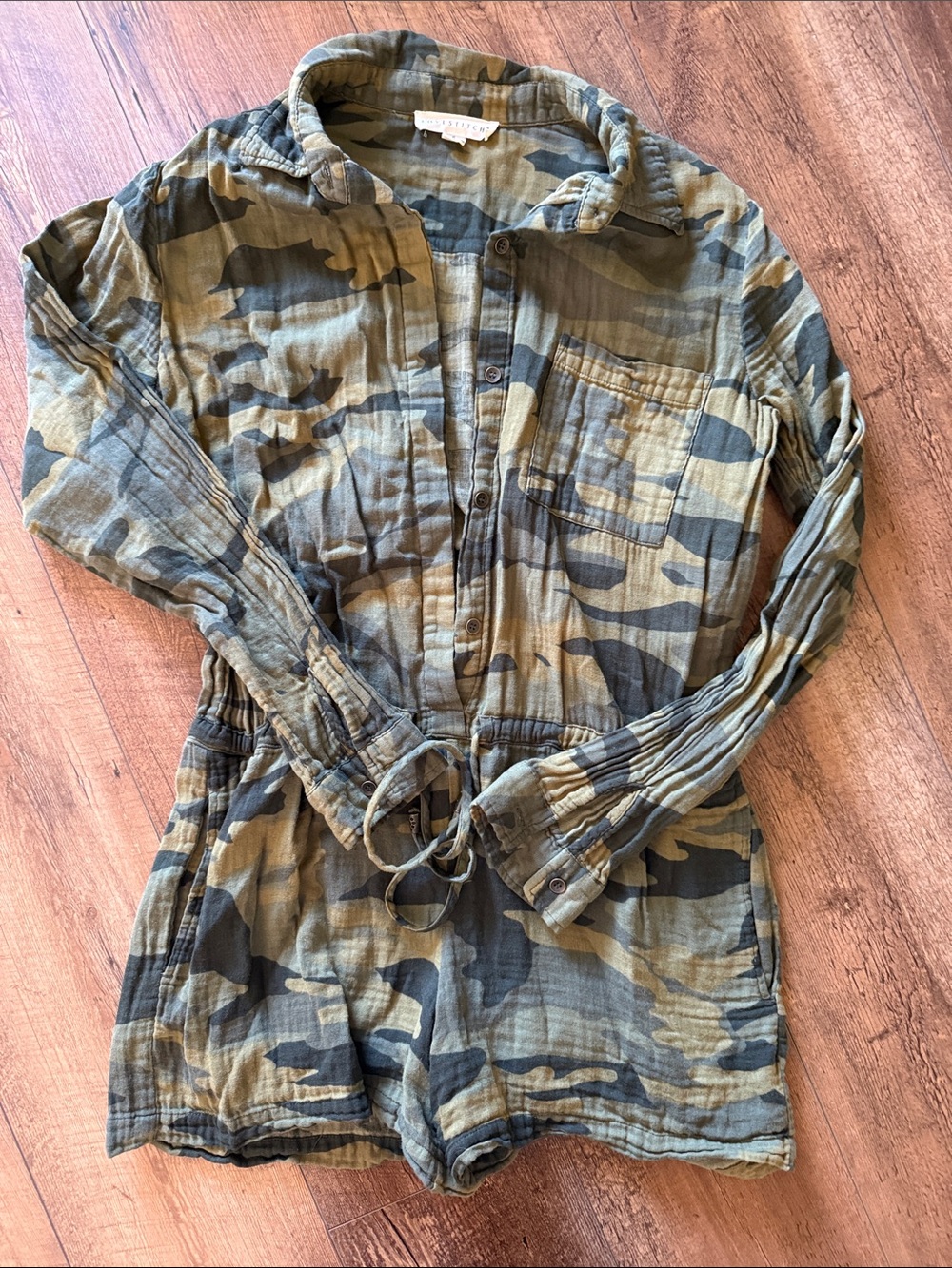 lovestitch Olive & Black Camo Button-Front Utility Romper